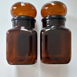 2 flacons d'apothicaire en verre ambré Ariel