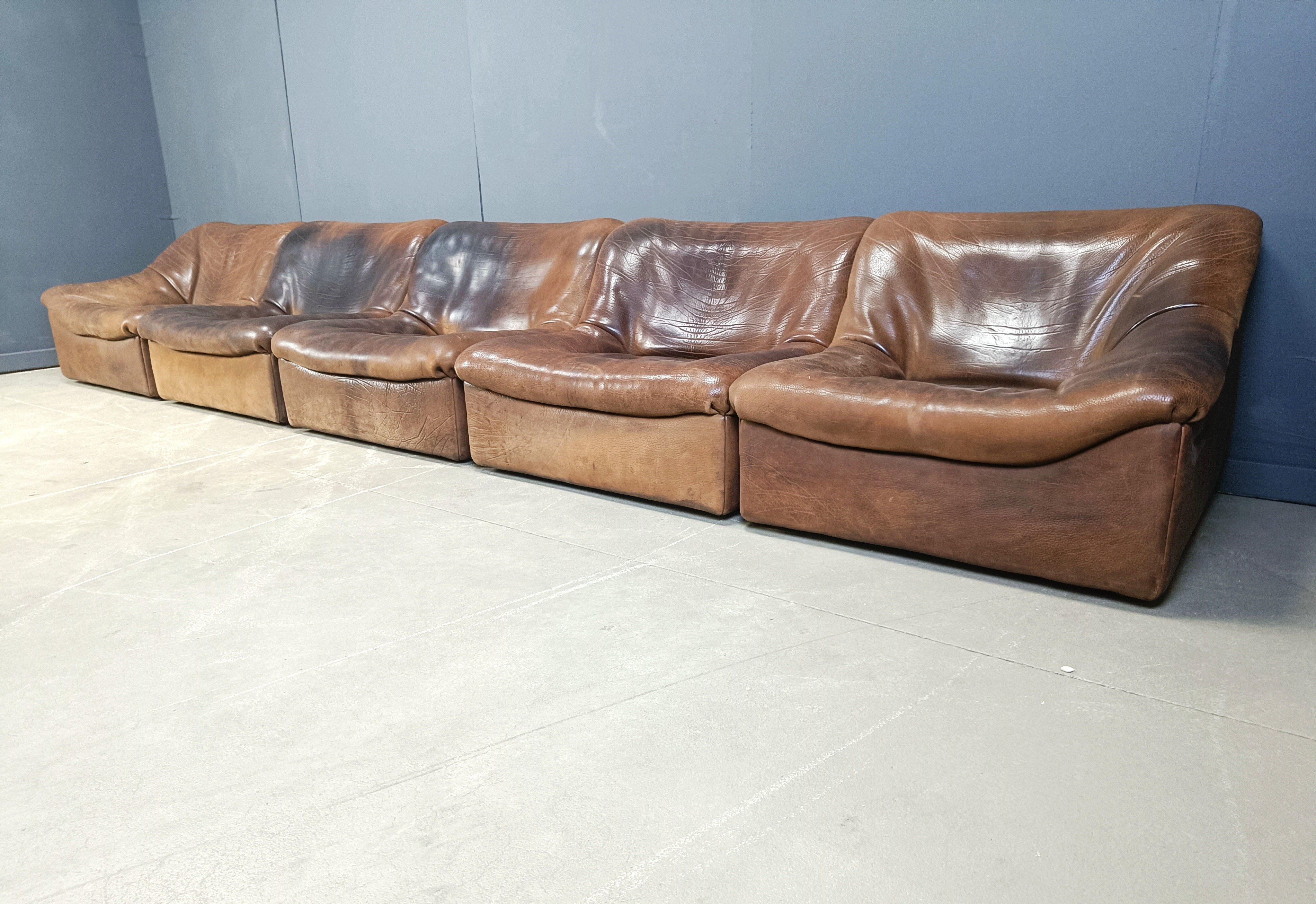 Vintage 5 pc leather DS46 modular sofa by De Sede, 1970s