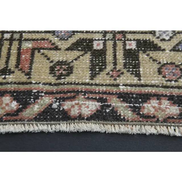 Vintage Turkish Oushak handmade wool cotton brown runner rug 143x347
