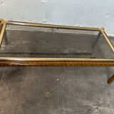 Gold-tone metal and imitation elm burl coffee table