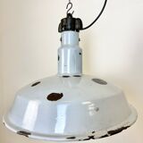Large Industrial Midcentury Grey Enamel Factory Lamp, 1950s