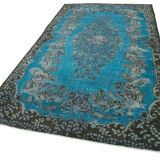 Hand-knotted hi-low pile oriental 1970s 177 cm x 321 cm blue carpet