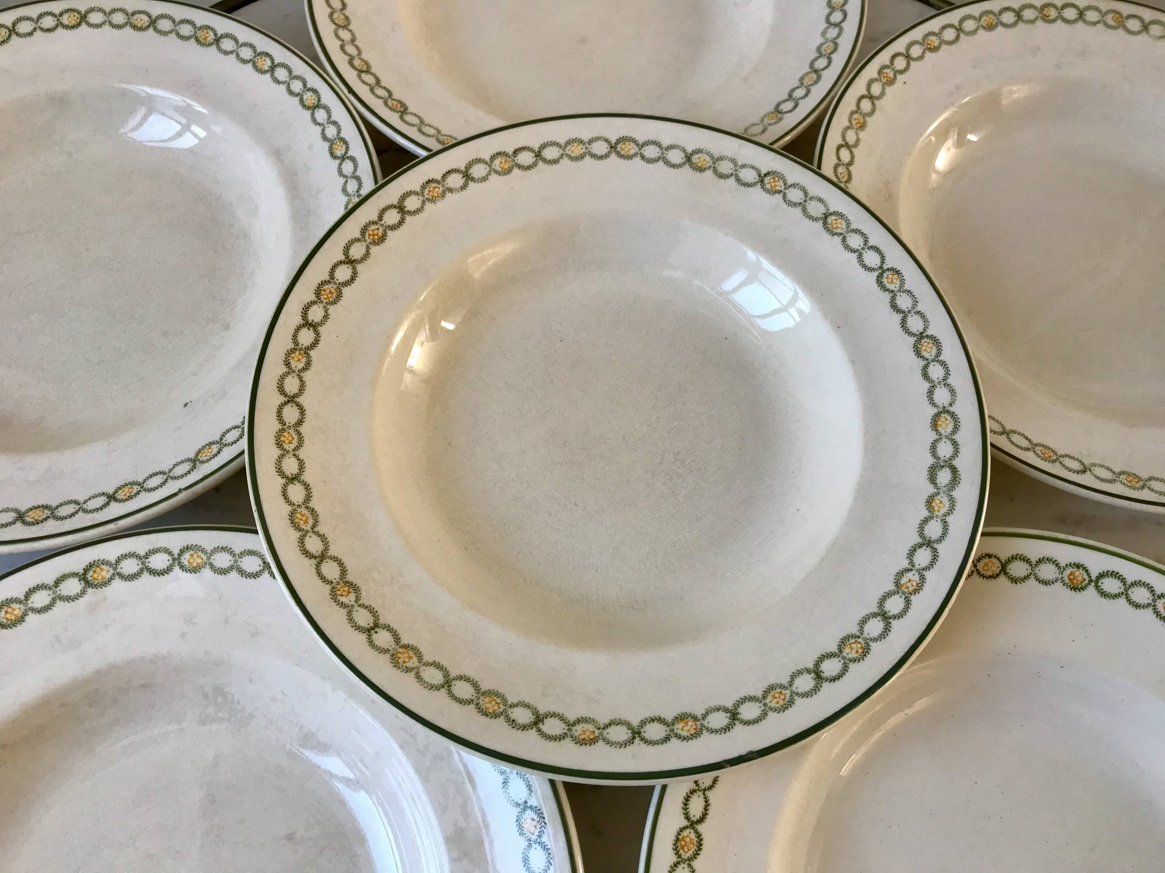 lot of 6 green and orange Longwy Iron Earth hollows from the beginning of the 19th century