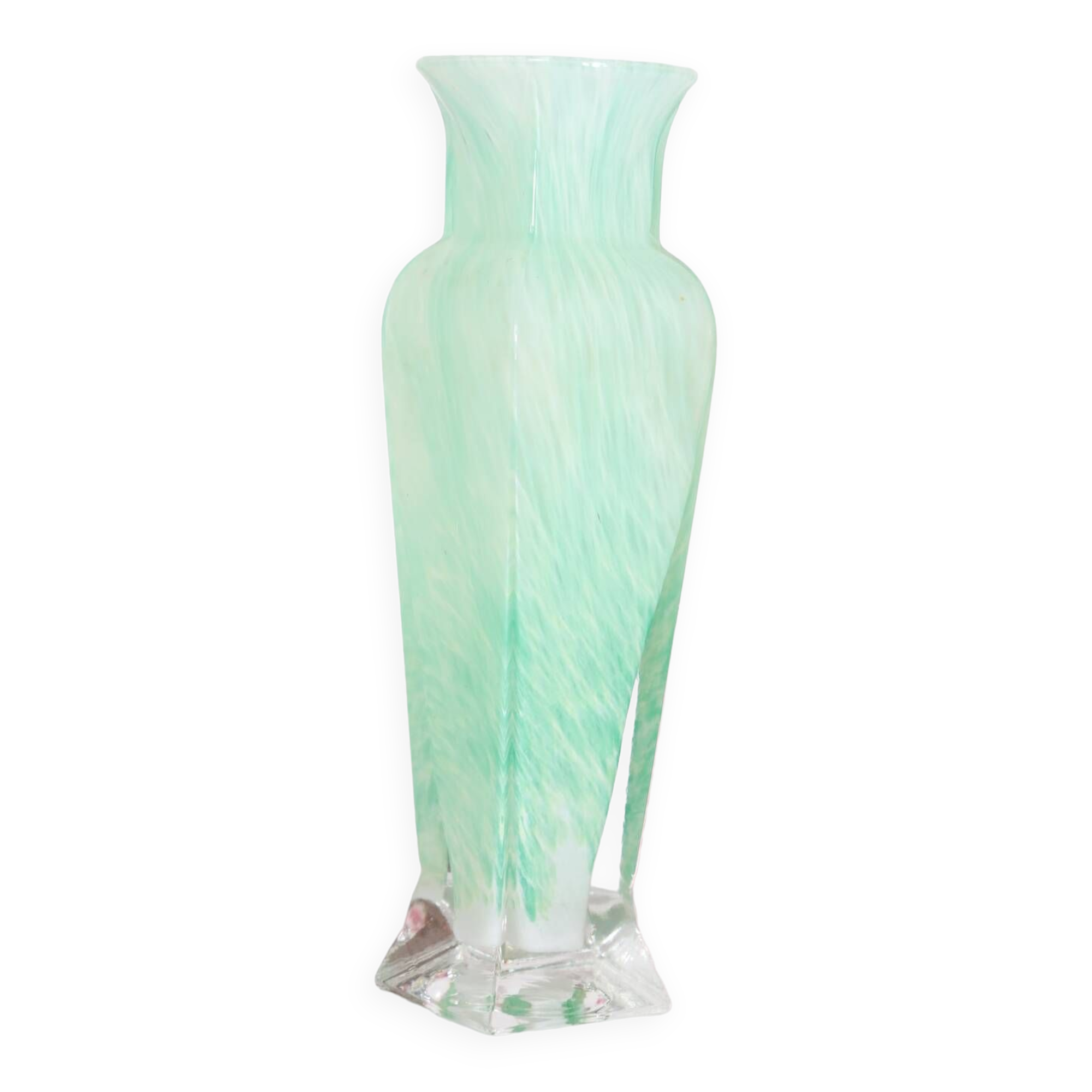 WATER GREEN AND WHITE SPECKLED MURANO GLASS VASE