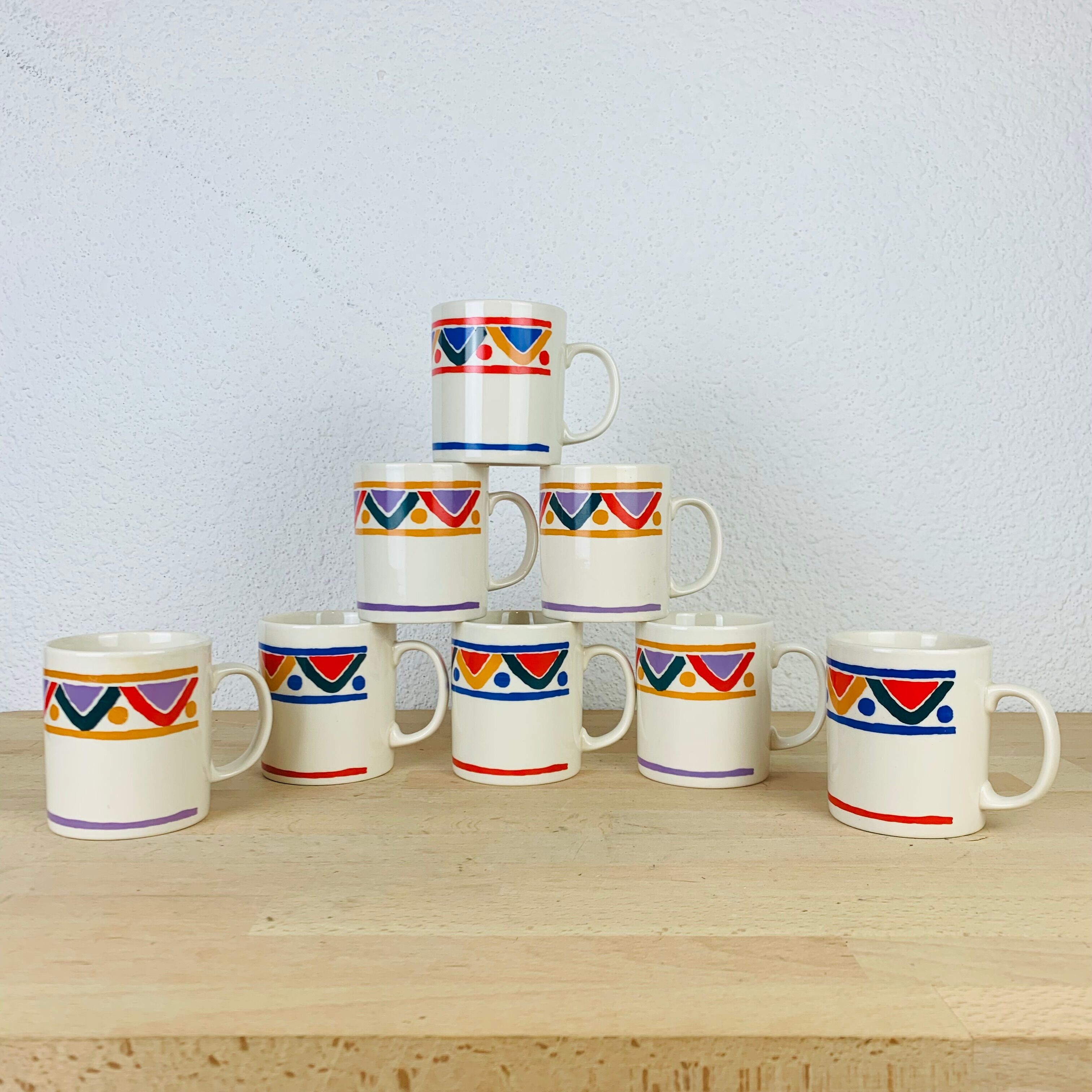 8 vintage ethnic pattern mugs
