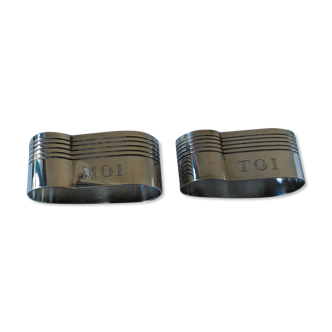 Duo of silver metal towel rings Art Deco style