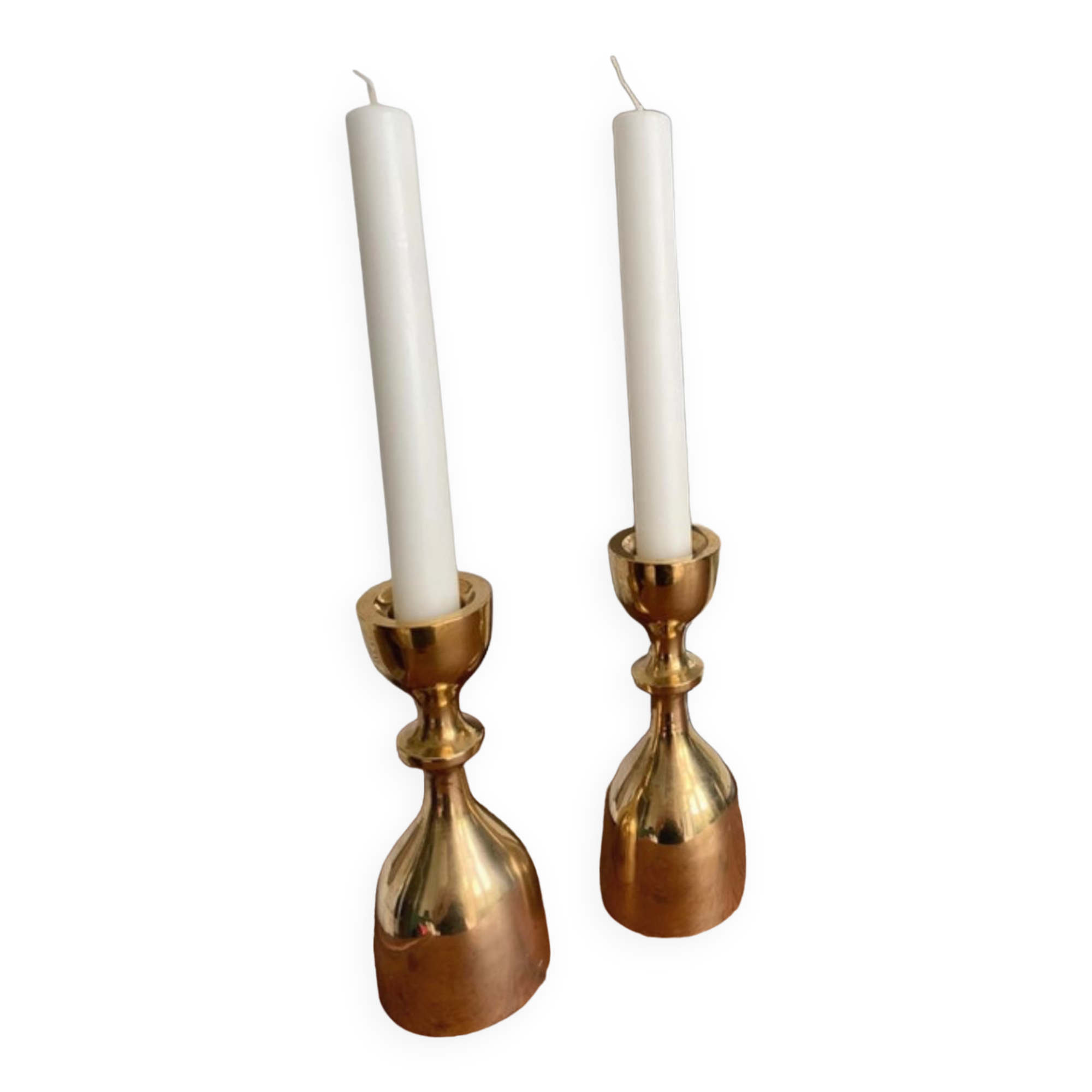 Scandinav brass candle holder duo