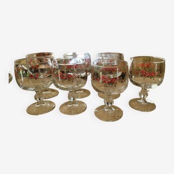 7 vintage glasses Rose decoration