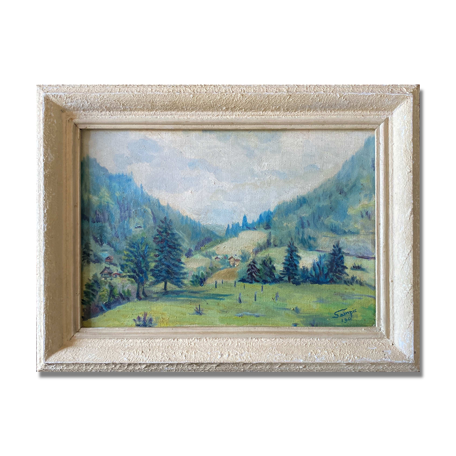 Painting "Mountain landscape" signed Sampic, artist of the Yonne 1952