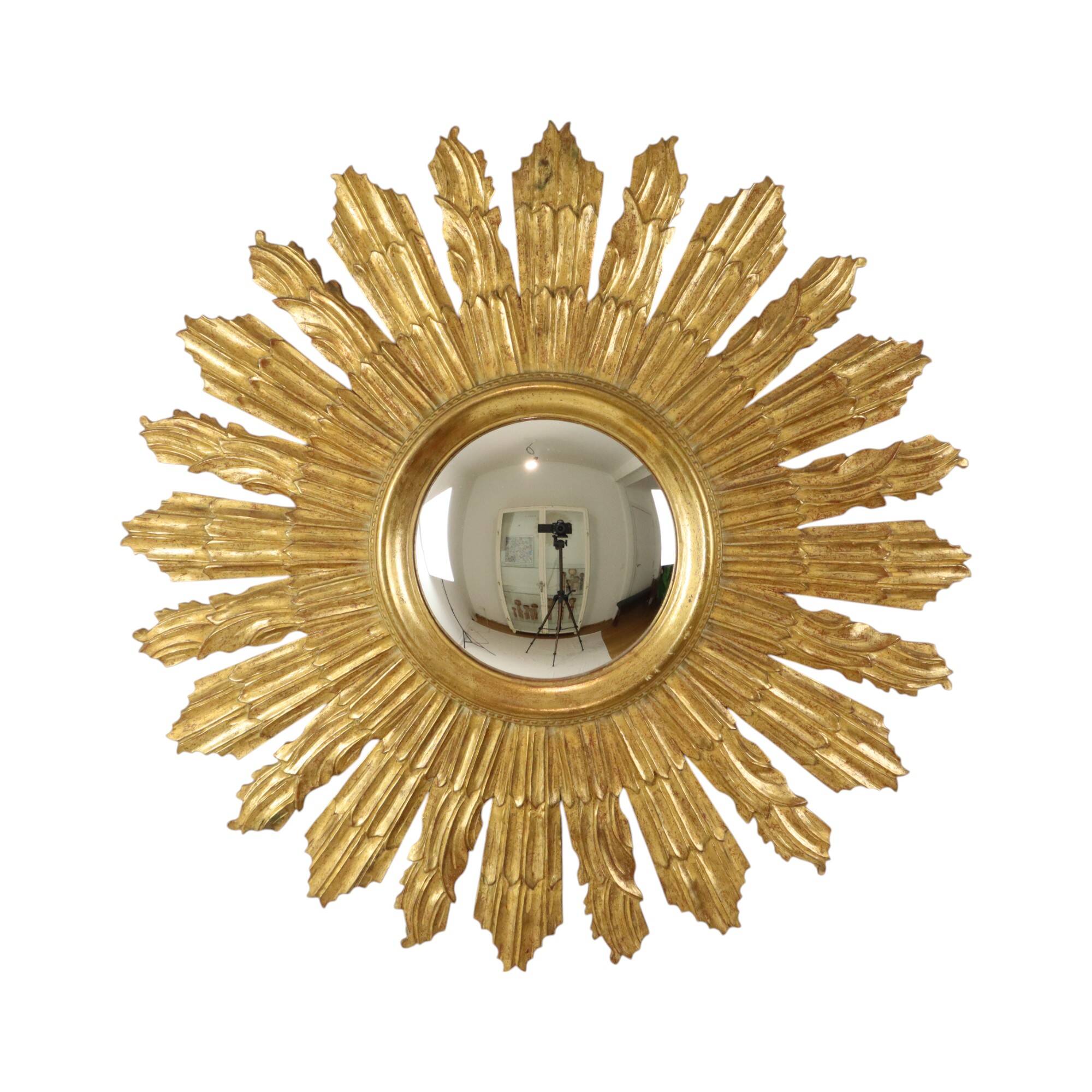 Large Wooden Sun Mirror Sunburst Butler XL Mirror Gold 70cm