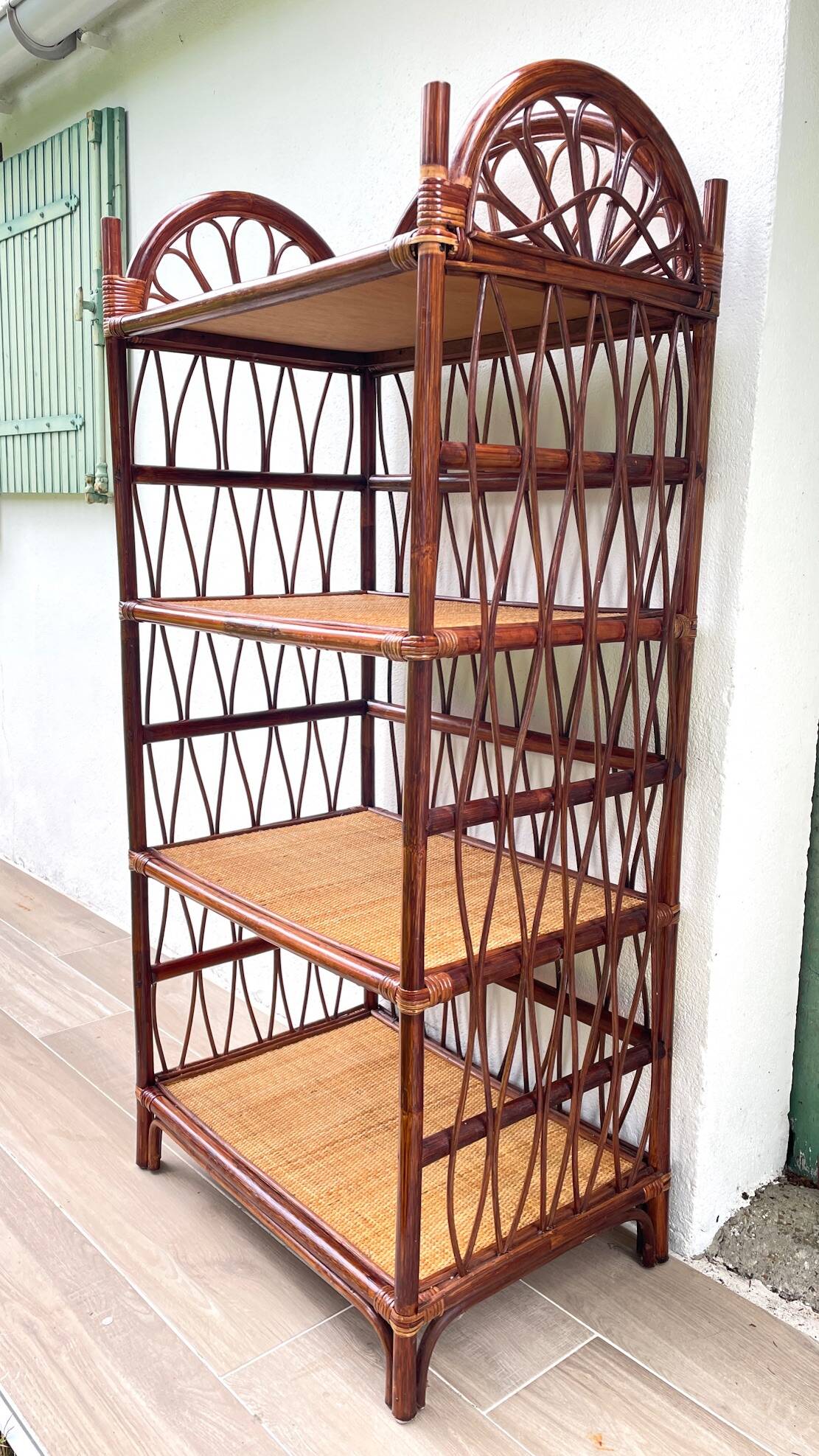 Etagere bambou et rotin vintage