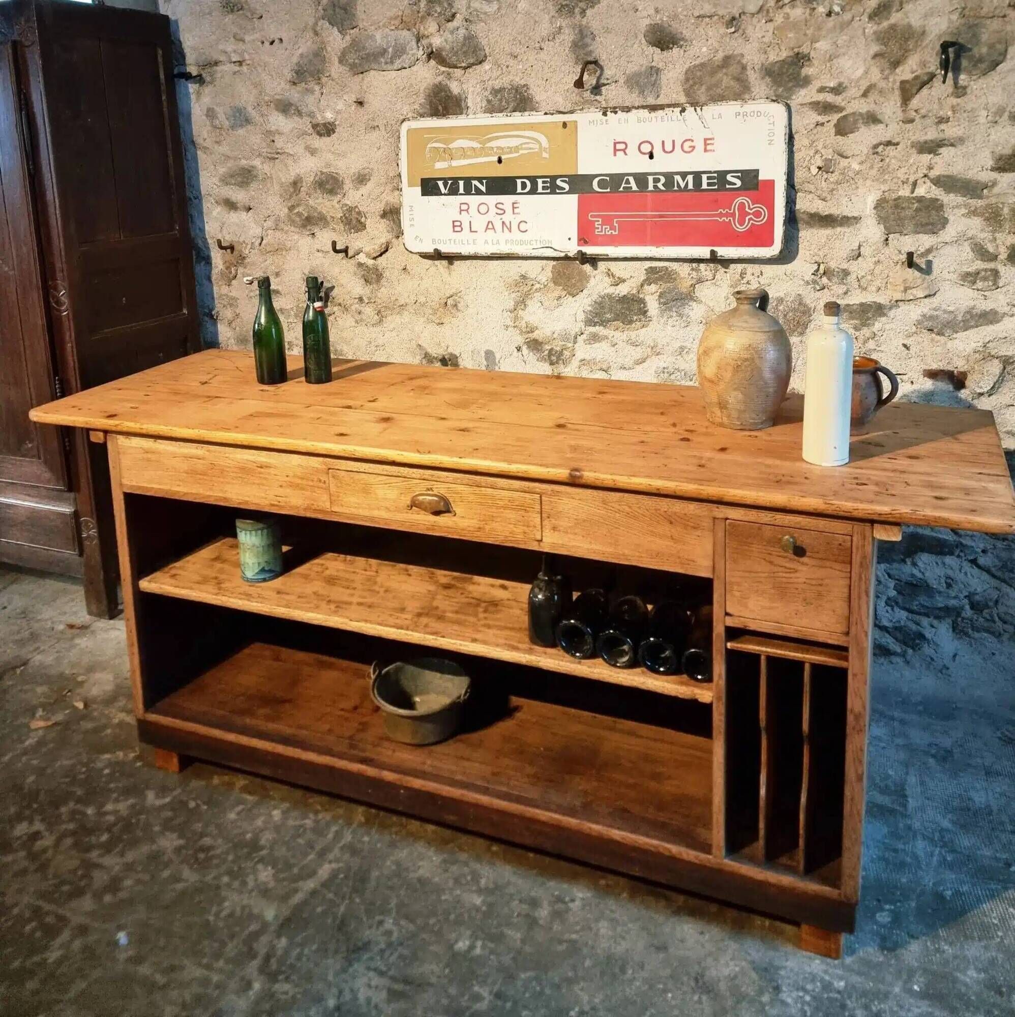 Vintage French Oak and Pine Counter – 1930s Shop Counter or Kitchen Island