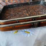 Set of 5 vintage wooden and rattan trays