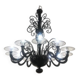 Contemporary Black Curls Murano Glass Chandelier