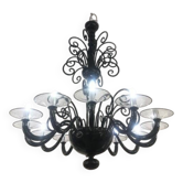 Contemporary Black Curls Murano Glass Chandelier