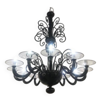 Contemporary Black Curls Murano Glass Chandelier