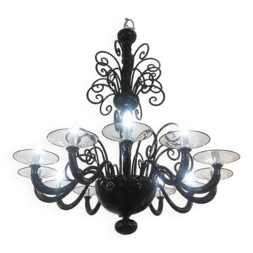 Contemporary Black Curls Murano Glass Chandelier