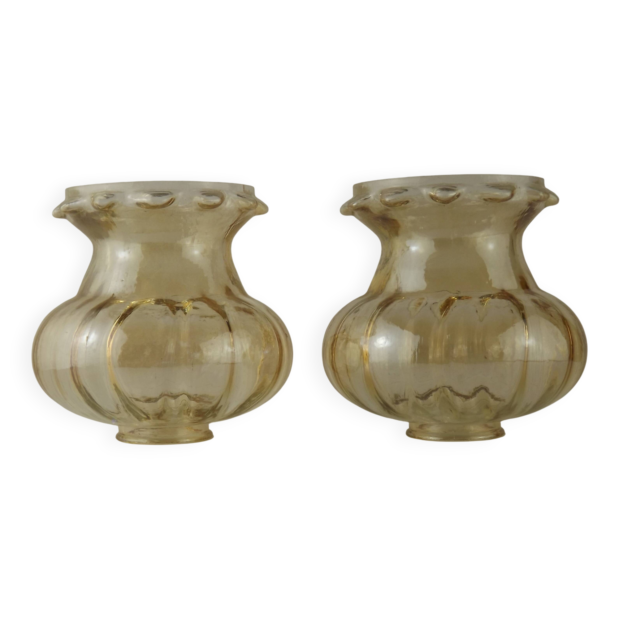 Matching Pair Mid Century Amber Glass Bubble Glass Replacement Shades 5593