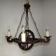 French vintage rustic 4 light wheel chandelier hand
