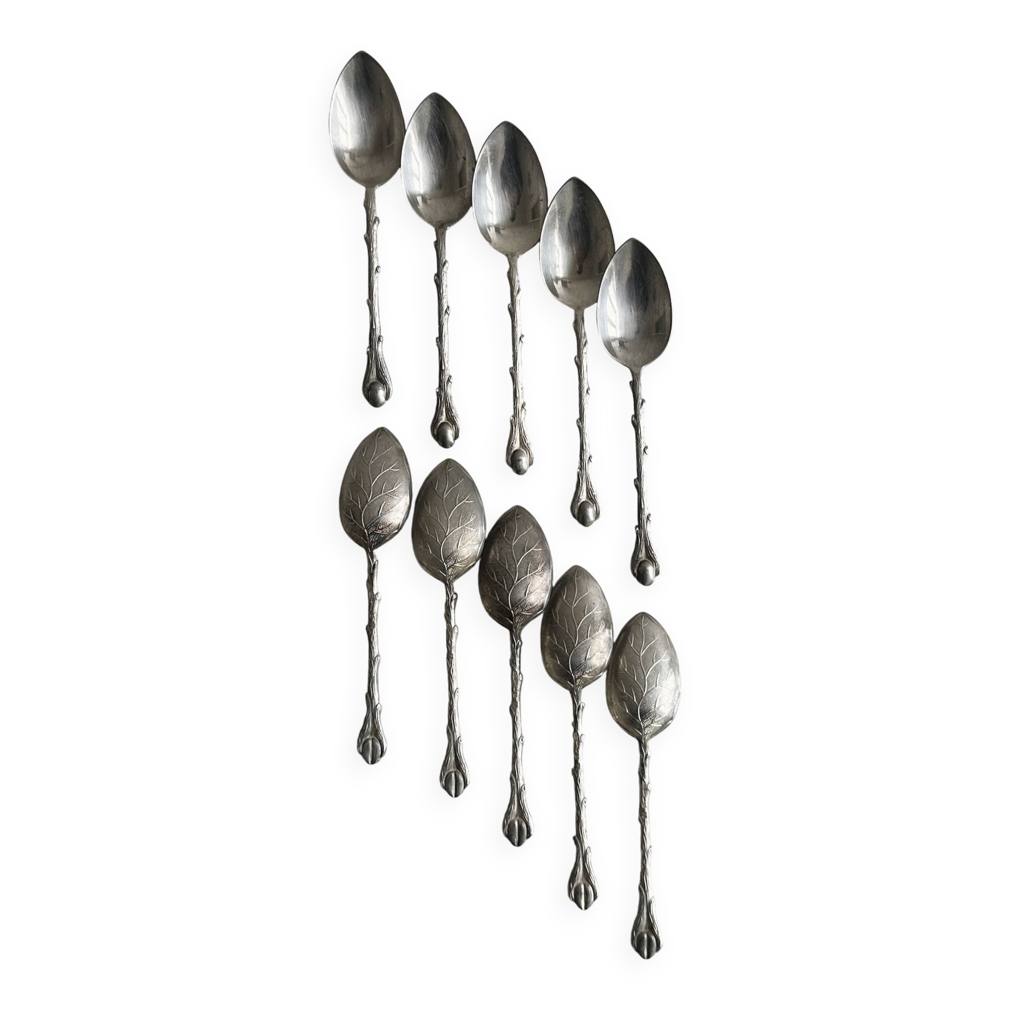 Set of 10 small silver metal spoons