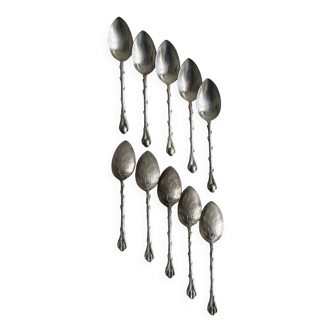 Set of 10 small silver metal spoons