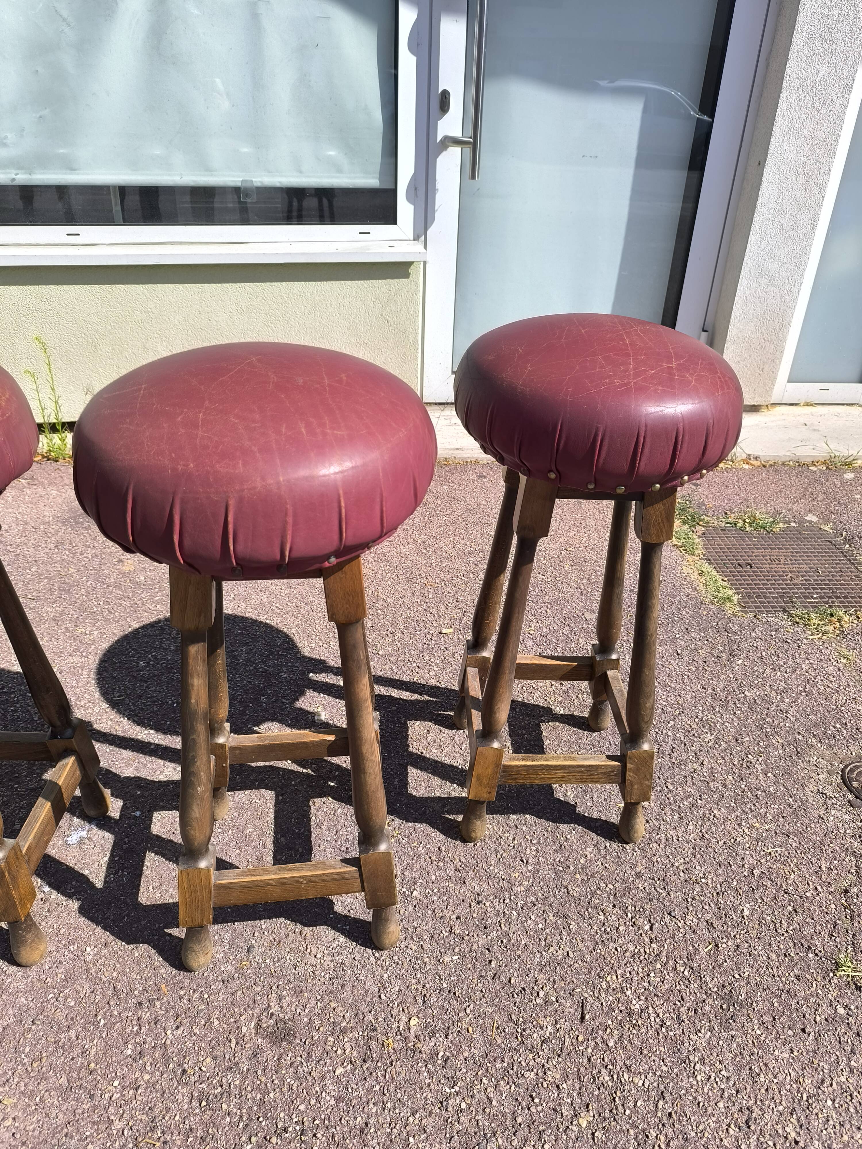 Lot de 4 tabourets de bar cuir et bois