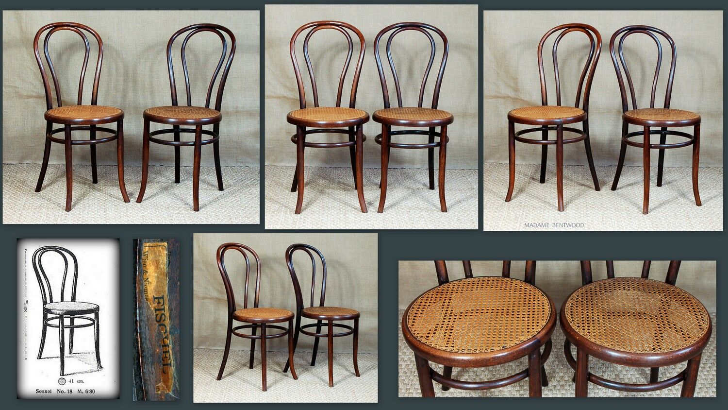 Paire de chaises bistrot N°18 Fischel début XXe