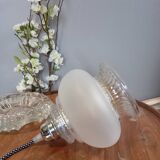Portable lamp / pendant lamp in white opalescent glass. Art Deco style