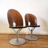 Set of 6 wooden swivel chairs