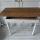 Dessert, old desk, pedestal and pearl grey patinated oak belt, wooden tray