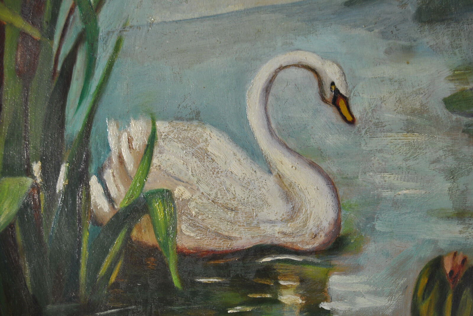 Set of 3 dishes 19th century terracotta painting 1895 boat lily lily swan