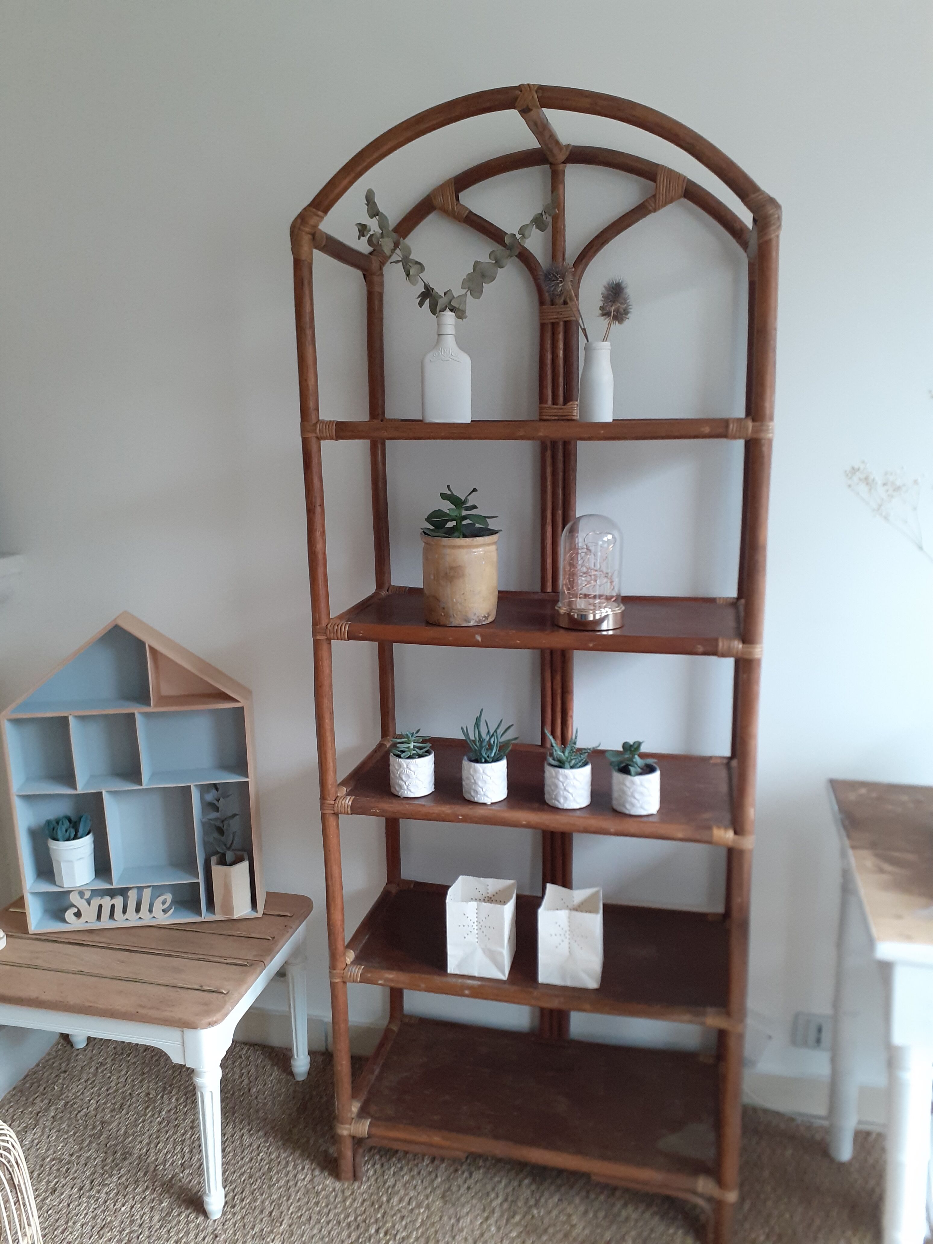 Rotin and wood library shelf