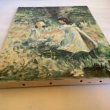 Painting of young girls in the garden, oil on canvas, signed