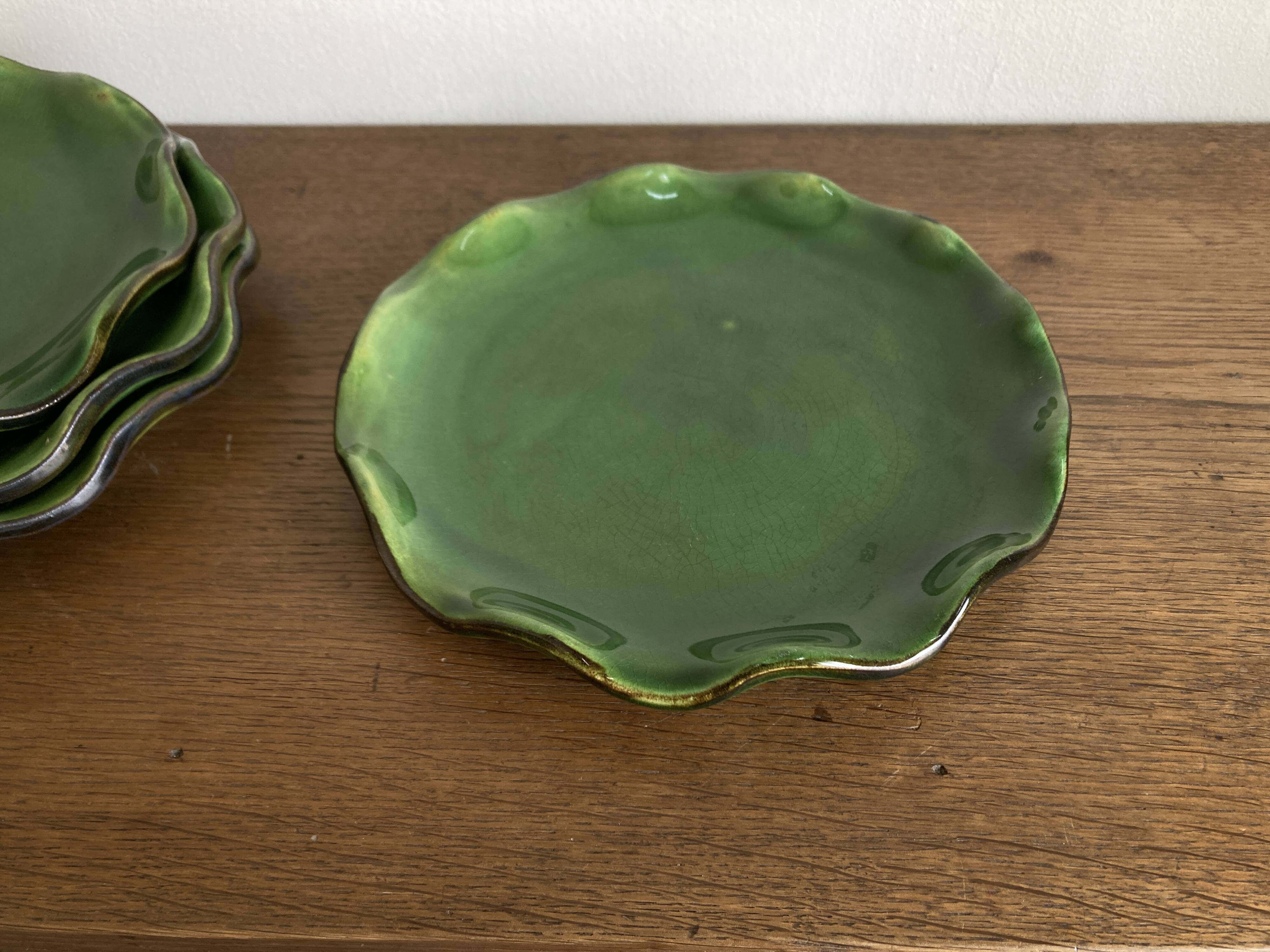 Set of 4 wavy glazed earthenware plates by Milon from Dieulefit, 1970.