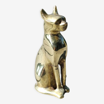 Sculpture chat bastet en laiton doré poli, divinité égyptienne, haut 13 cm