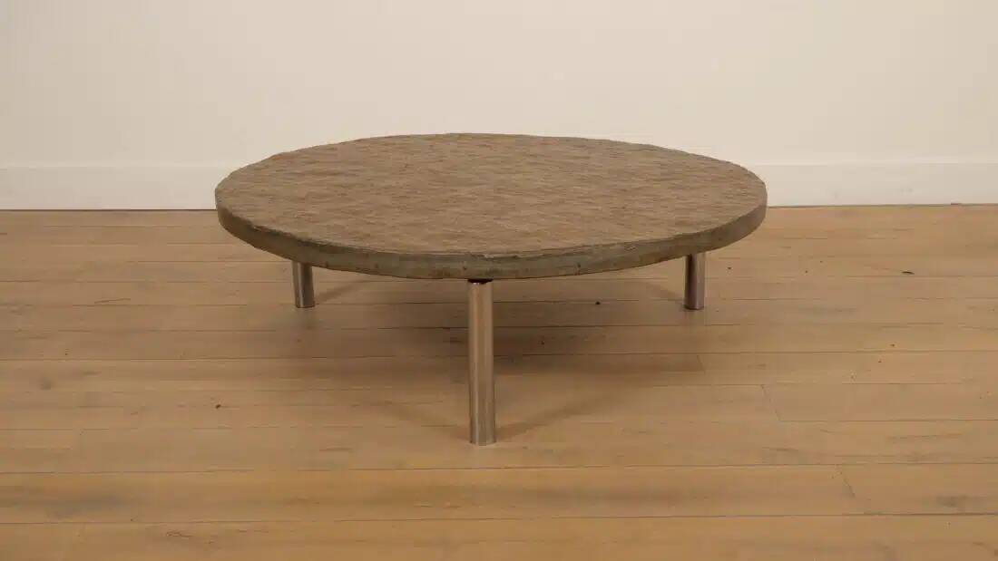 Vintage coffee table | Natural stone | Stainless steel | Brutalist