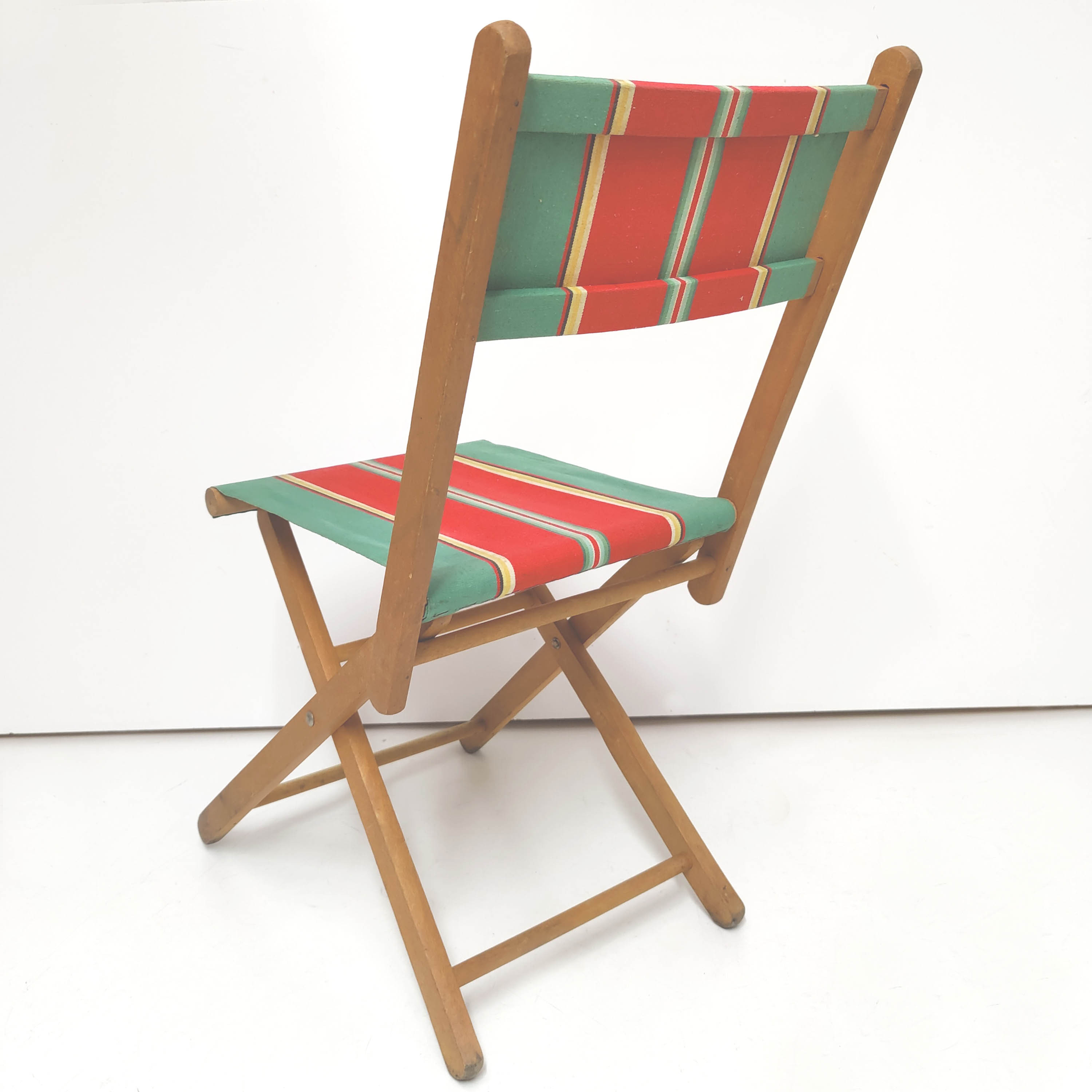 Folding chair seaside 50s wood and canvas bayadère