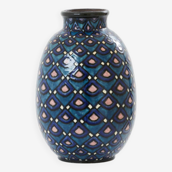Large Art Deco vase in enameled ceramic signed Paul Jacquet 1930