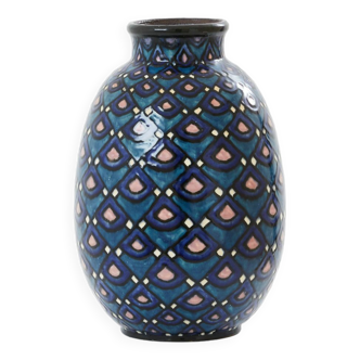 Grand vase Art Déco en céramique émaillée signé Paul Jacquet 1930