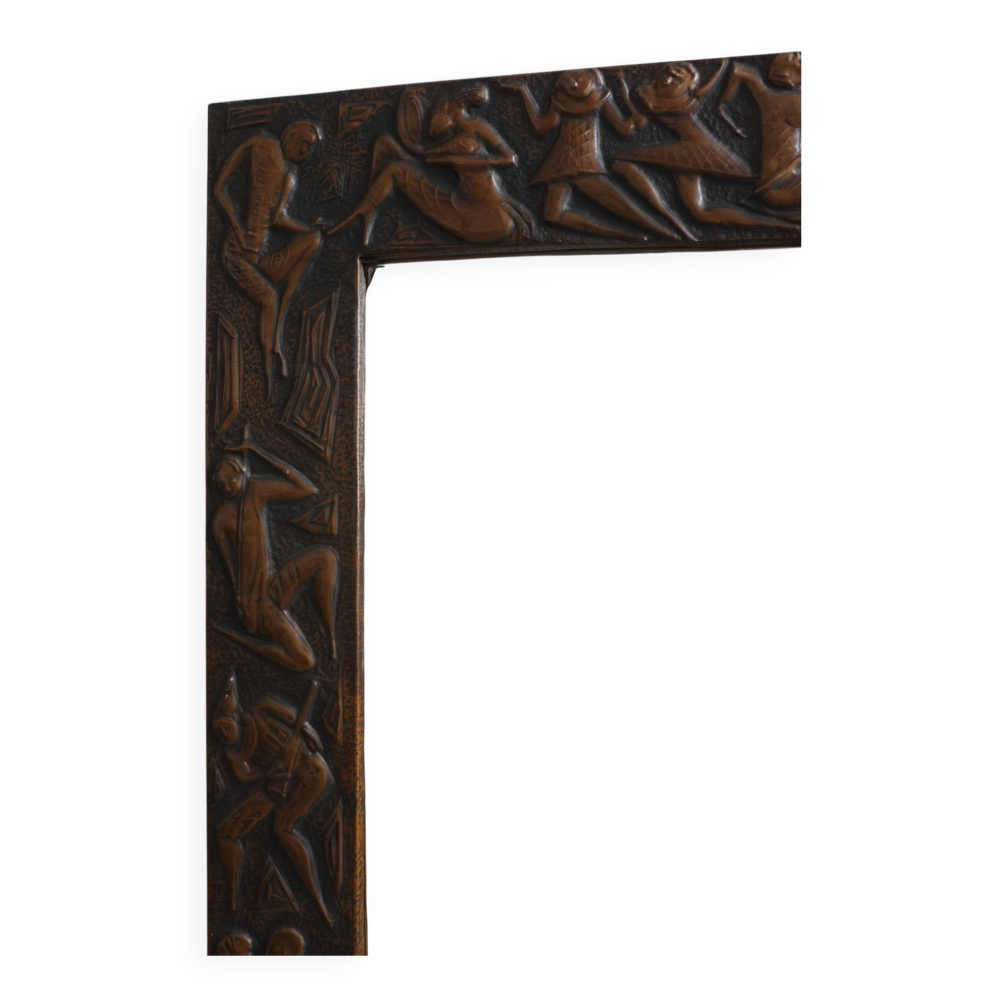 Copper relief wall mirror | Bragalini Angelo style | Italy | 1970s