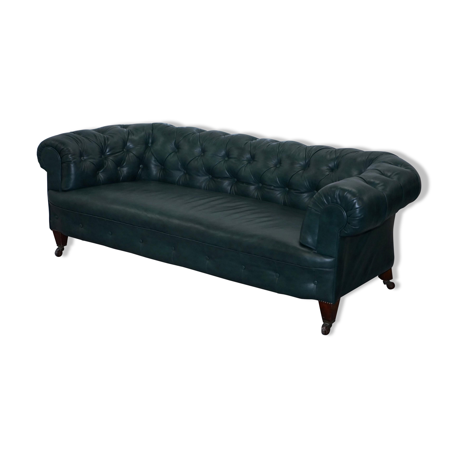Sofa Chesterfield cuir restauré victorien 1890 Cornelius V Smith à ressorts