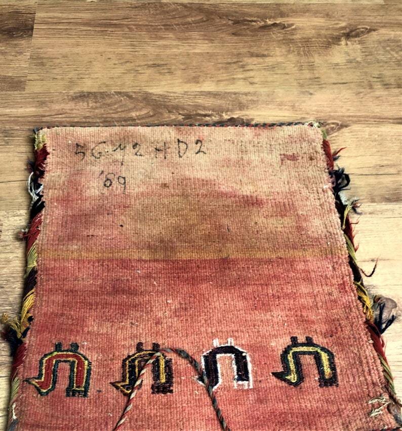 Vintage Handmade Wool Carpet Bag: Oriental Tribal Art Shoulder Bag