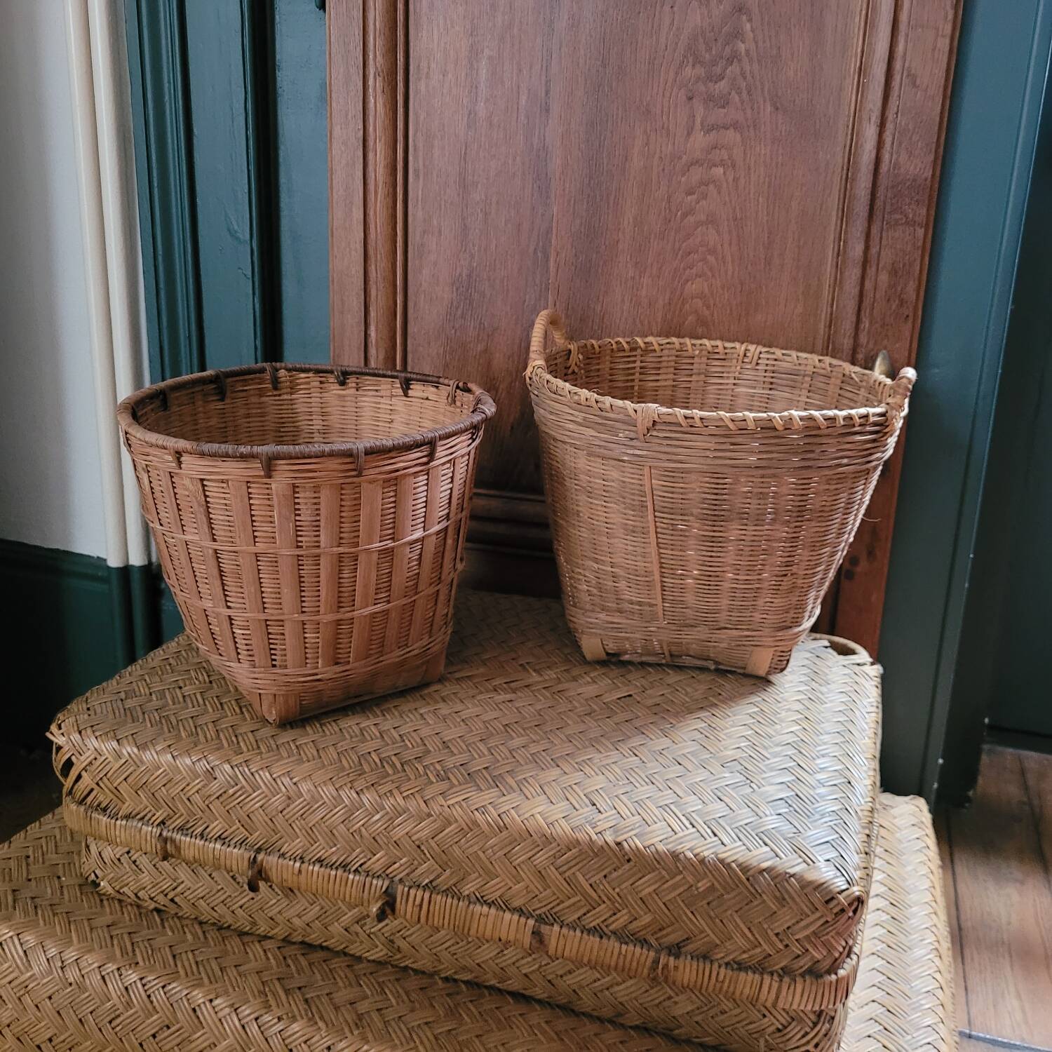 Duo de cache-pots en osier – France 1970-1980