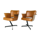 Pair of brown faux leather armchairs - black metallic footing - 1960