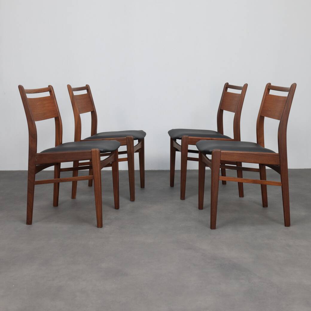 Rare mid-century modern teak dining chairs, set of 4, 1960s