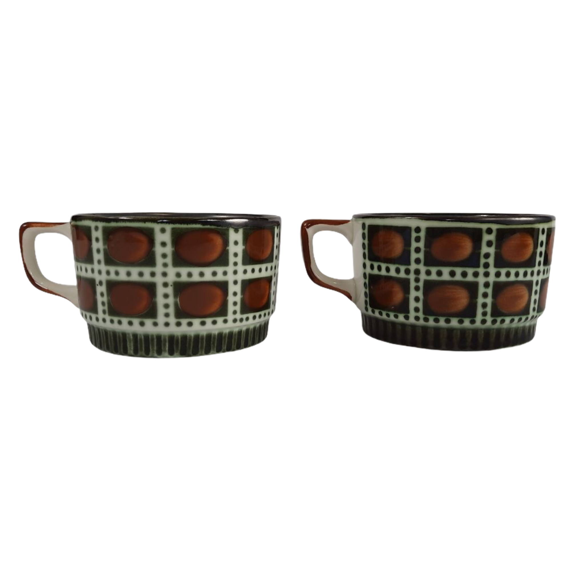 Tea service for Six vintage boch pattern brown, white and green