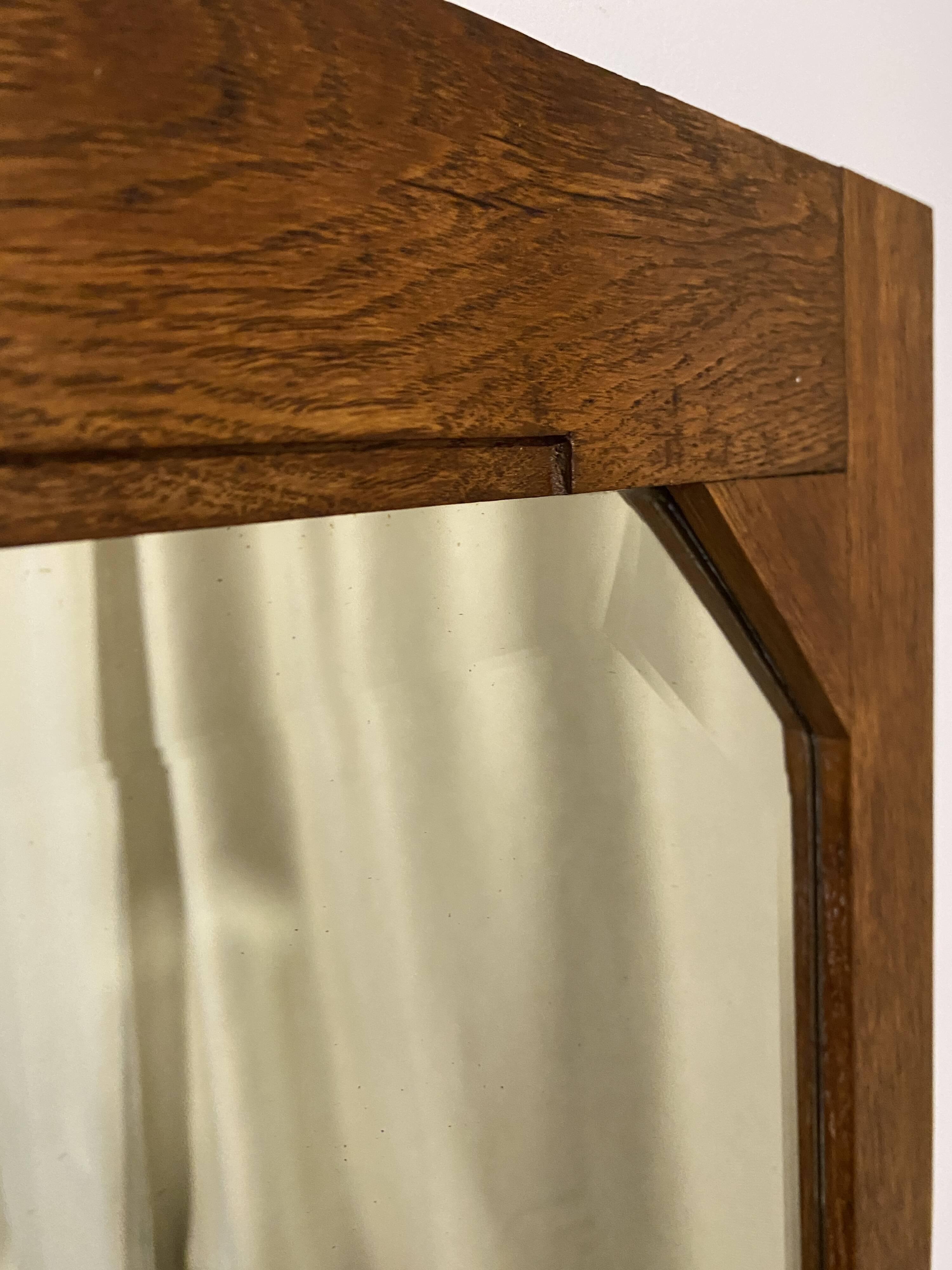 Large vintage Art Deco bizote mirror to place or hang, solid wood frame