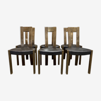 Ensemble de 6 chaises cuir noir design scandinave