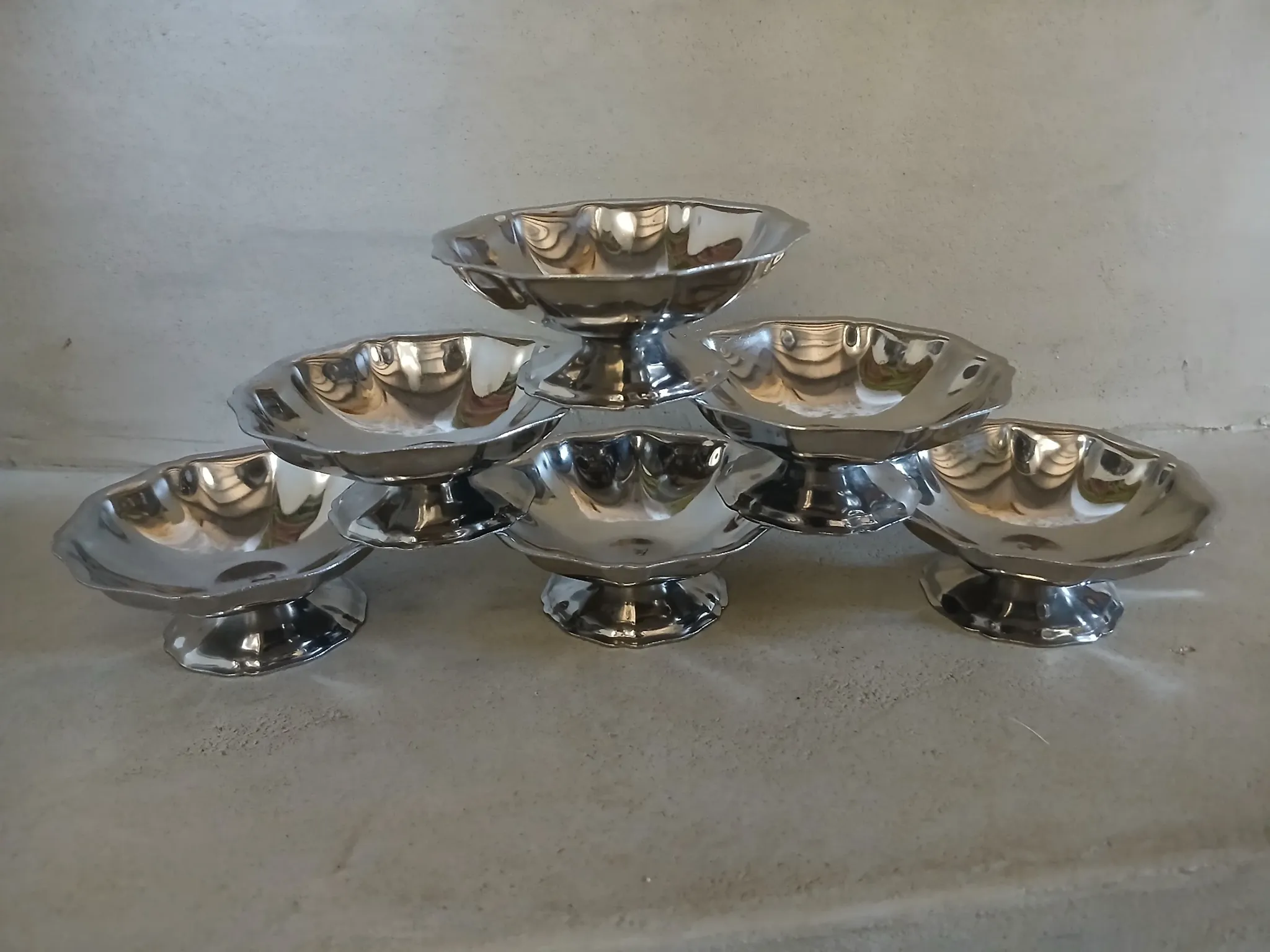 6 antique metal ice cream cups