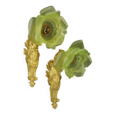Pair of 19th century Louis XV style wall lights - bronze & green tulips